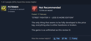 Illustration for article titled Street Fighter V, As Told by Steam Reviews